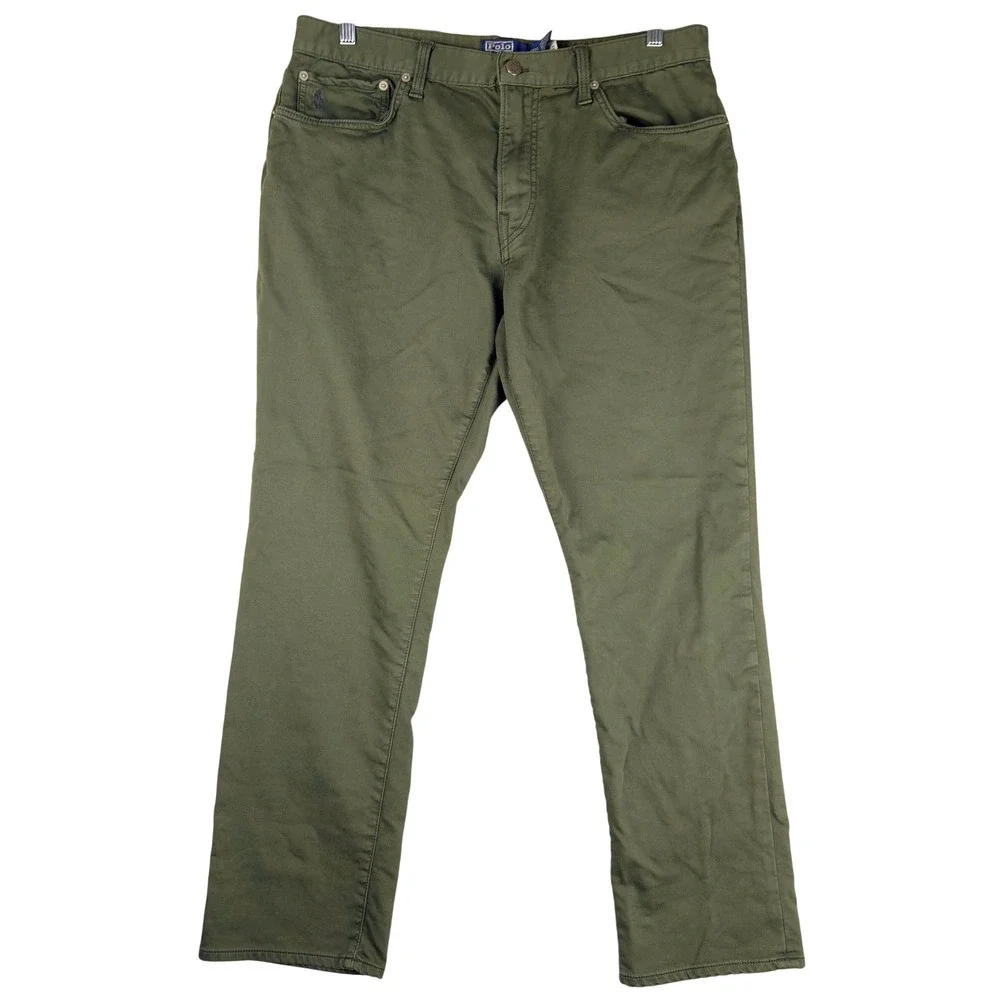 Polo Ralph Lauren Mens Olive Green Stretch Straight Leg Pants 35x30 (Fits 35x29)